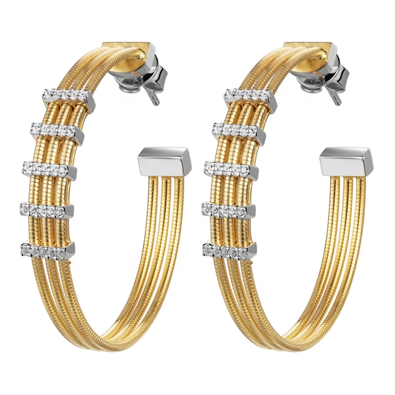 sterling 925 silver jewelry hot 2024 women earrings circle hoop 18k yellow gold tubogas from italy rope 18k zircon earrings