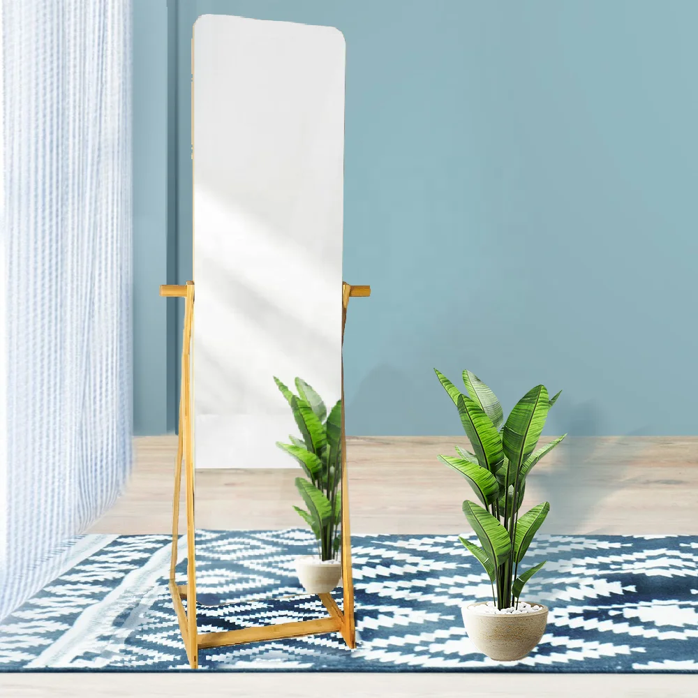 Customized modern wooden full length floor standing mirror furniture bamboo framed decorative dressing mirror