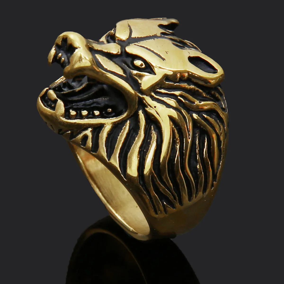 Hip Hop Stainless Steel Nordic Celtic Knot Valknut Rune Wolf Head Gold Rings Men Viking