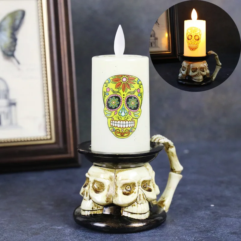 New Halloween Decorative Props Skull Pumpkin Candle Lamp LED Luminous Candle Halloween Decoration