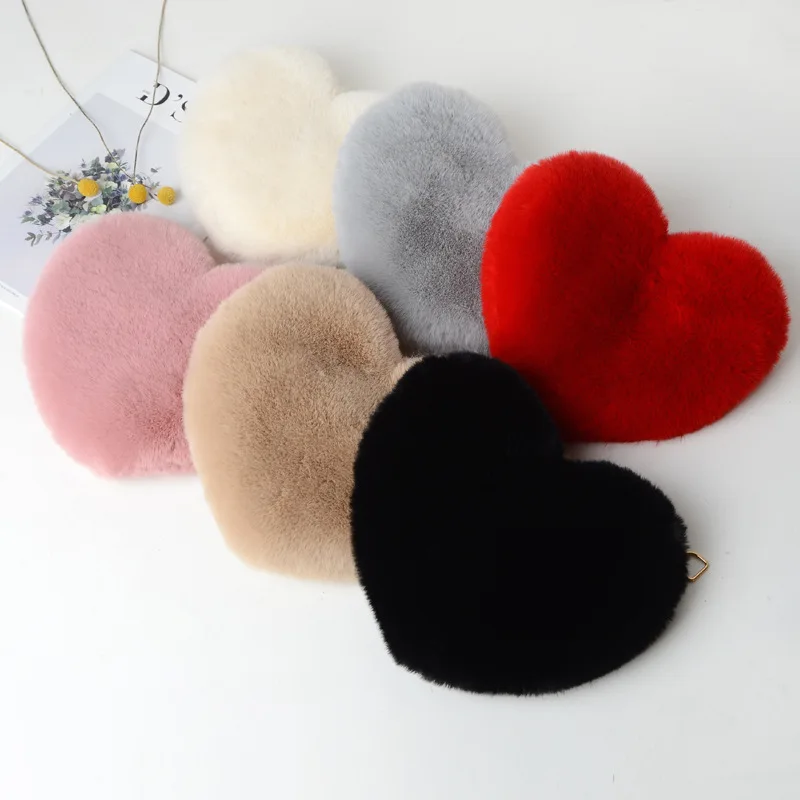 2024 Fashion Heart Bag Women Handbag Diagonal Love Ladies Purse Girl Fur Bag Mini Bags
