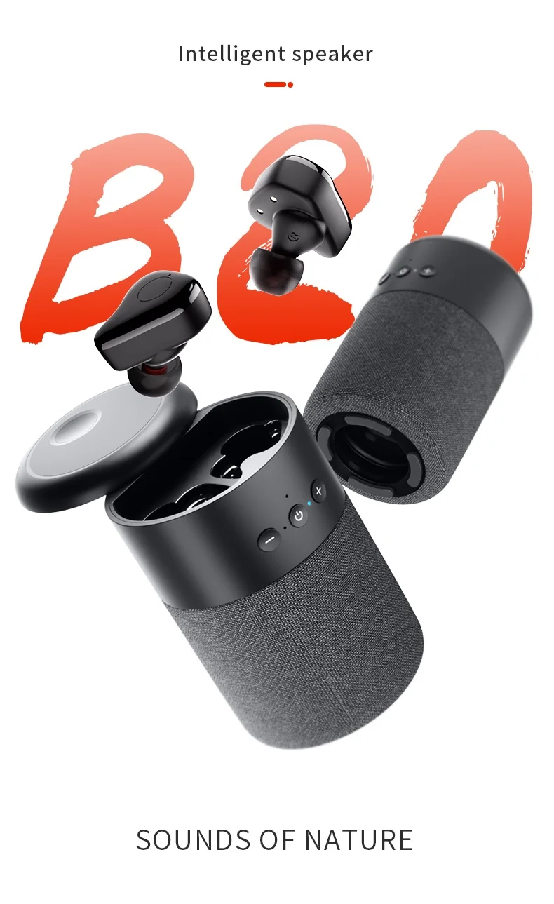 2 In 1 Portable Bt Outdoor Speaker and Wireless Earbuds 9D Bass Sound B20 Mini Speaker with Earphone