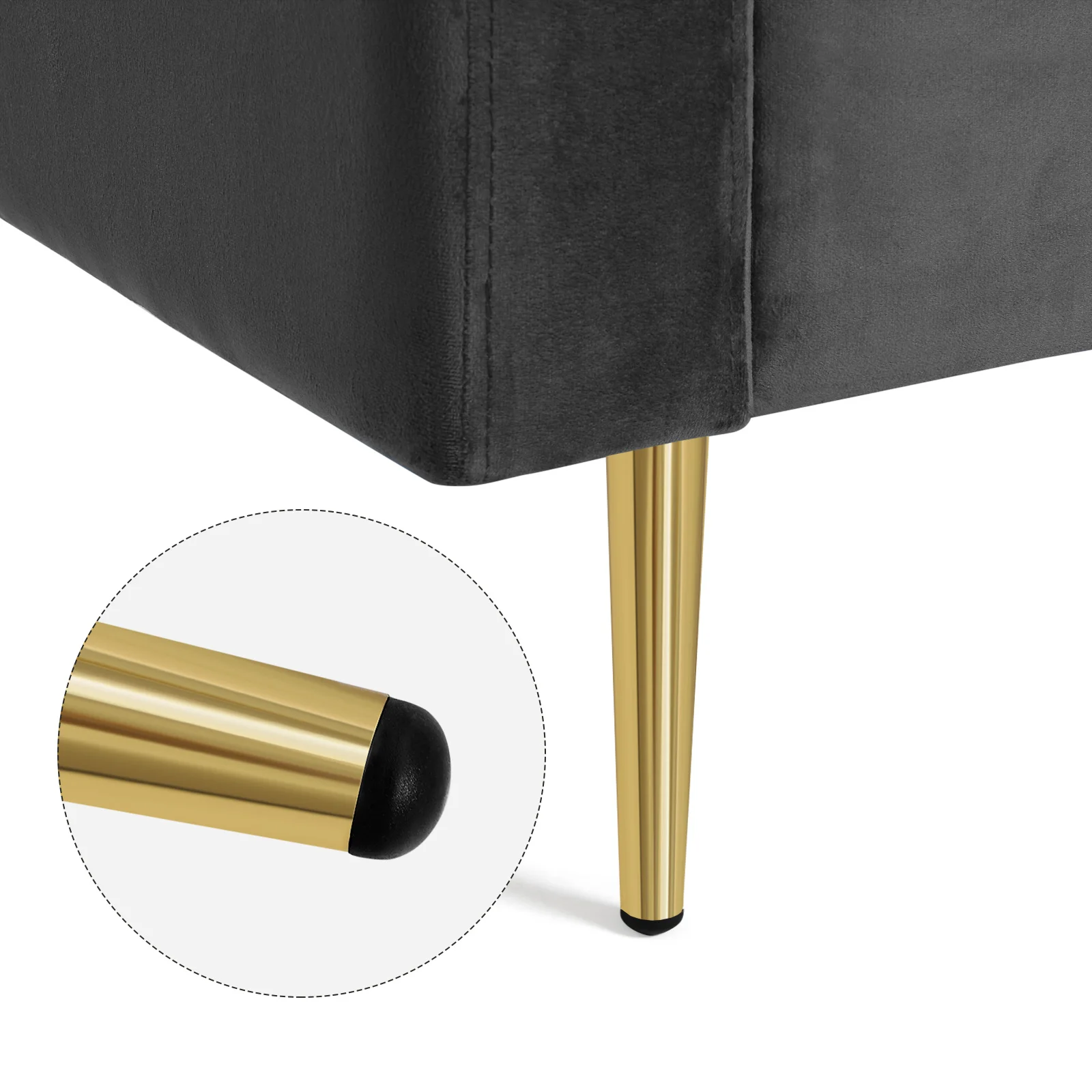 Modern hotel couch velvet cover grey 3 seater living room sofa with gold metal leg for flat small room apartment