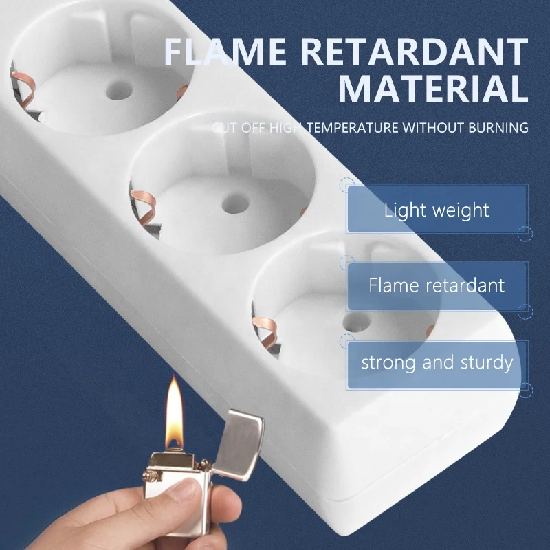 Multi-plug European standard extension power socket outlet 4way with switch hot sell electric smart eu power strip