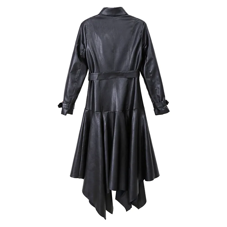 
XXL-6844 Good Quality Good Price Black Women Fashionable Outdoor Slim Pu Long Dresses And Skirts long sleeve leather dress 
