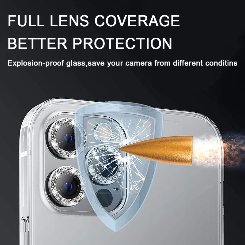 For Iphone 12 Mini Camera Lens Glass Screen Diamond Protector For Iphone 6 7 8 Plus 11 14 13 15 Pro Max Mobile Phone Lens Glass