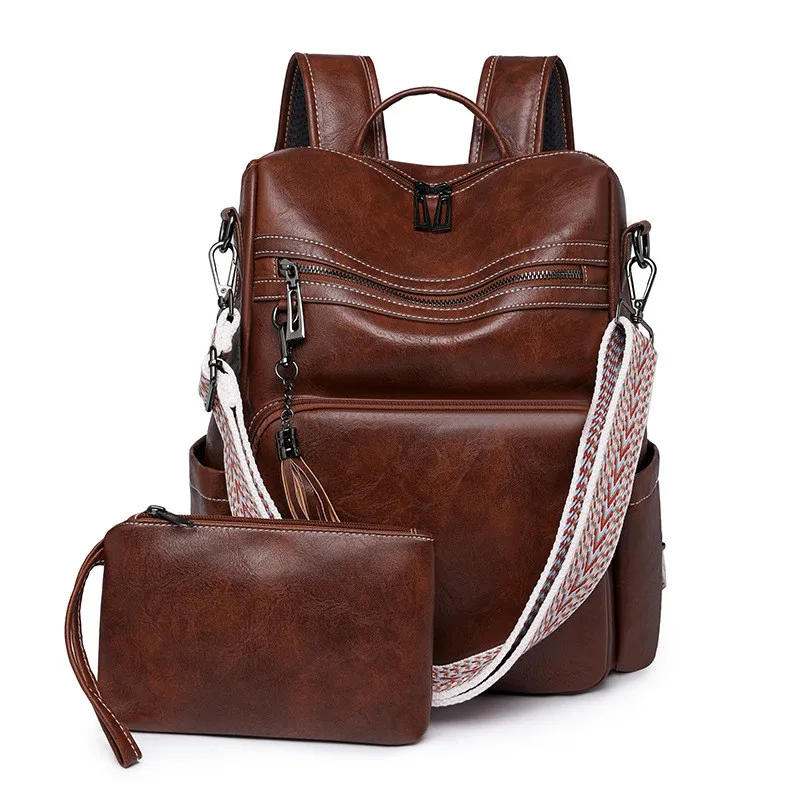 Custom Womens Backpack Purse Bag Leather Travel Backpack Fashion Designer Ladies Shoulder Bags with Wristlet