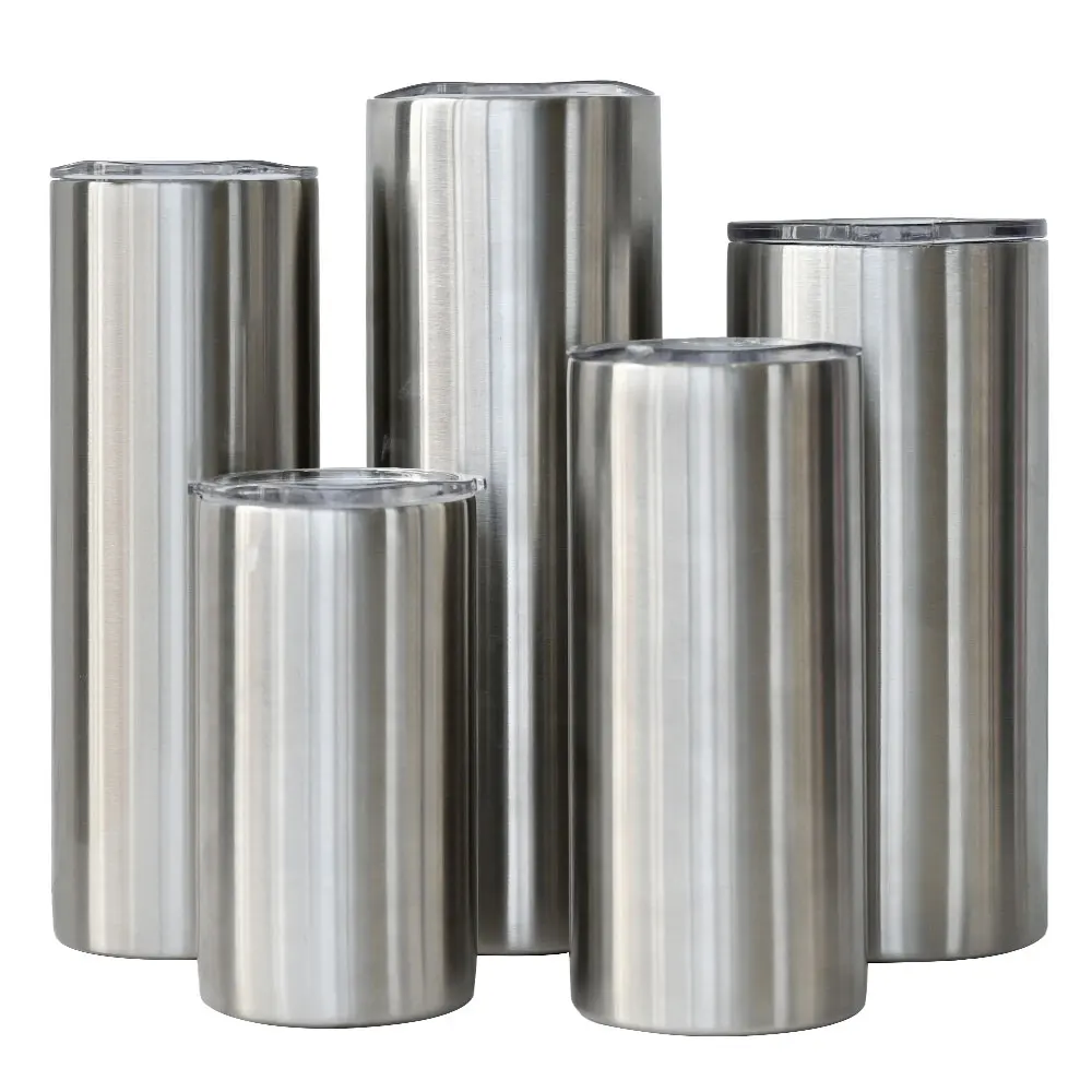 Wholesale 12oz 15oz 22oz 30oz 20oz plastic straw straight silver sublimation blank stainless steel skinny tumbler