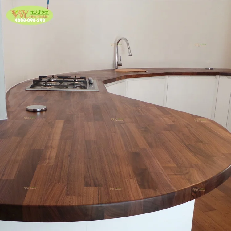 Walnut Wooden Kitchen Island Countertop Custom Solid Wood USA FJ Butcher Block Tabletop