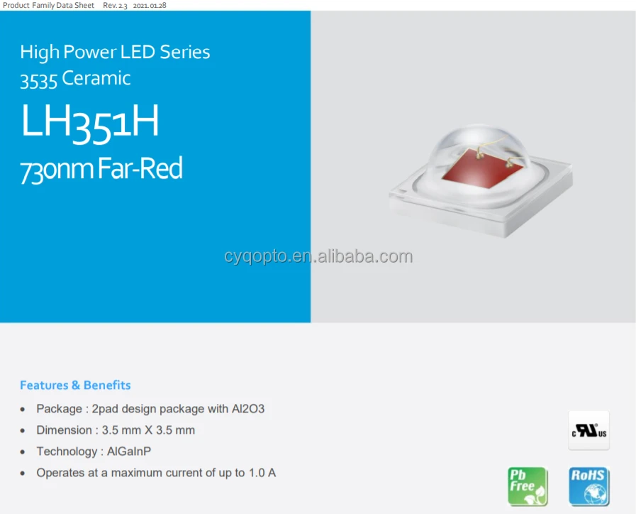 Оригинал Samsung LH351 серии 3535 SMD LED чип LH351H 730nm дальняя красная для садоводства осветительным решениям завода
