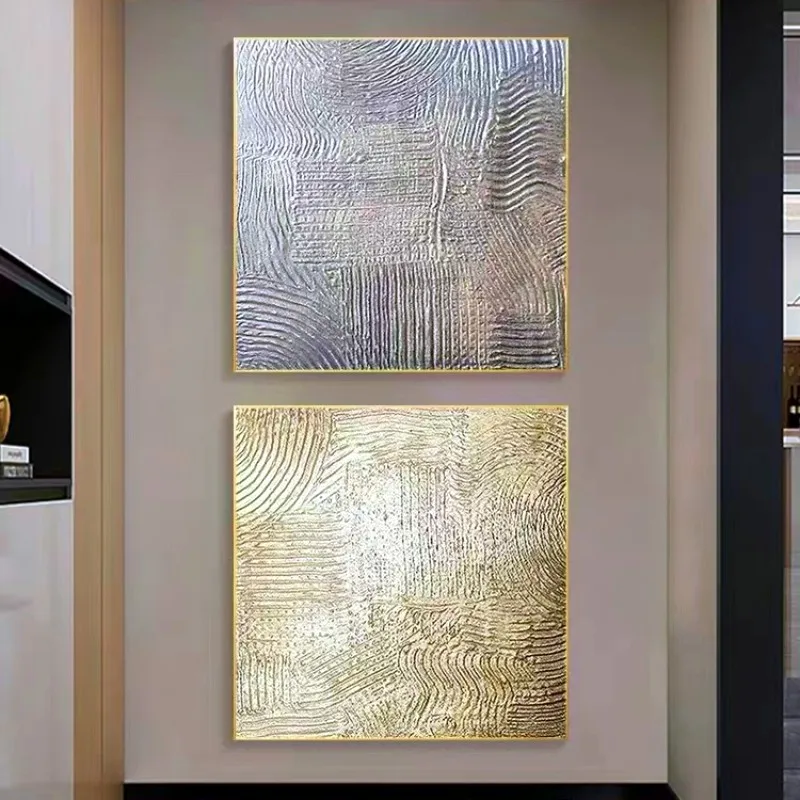 Wall Art Living Room Embellished Hand Metallic Gold Silver Canvas Home Accent Glitter Abstract Bathroom Bedroom Decor Painting