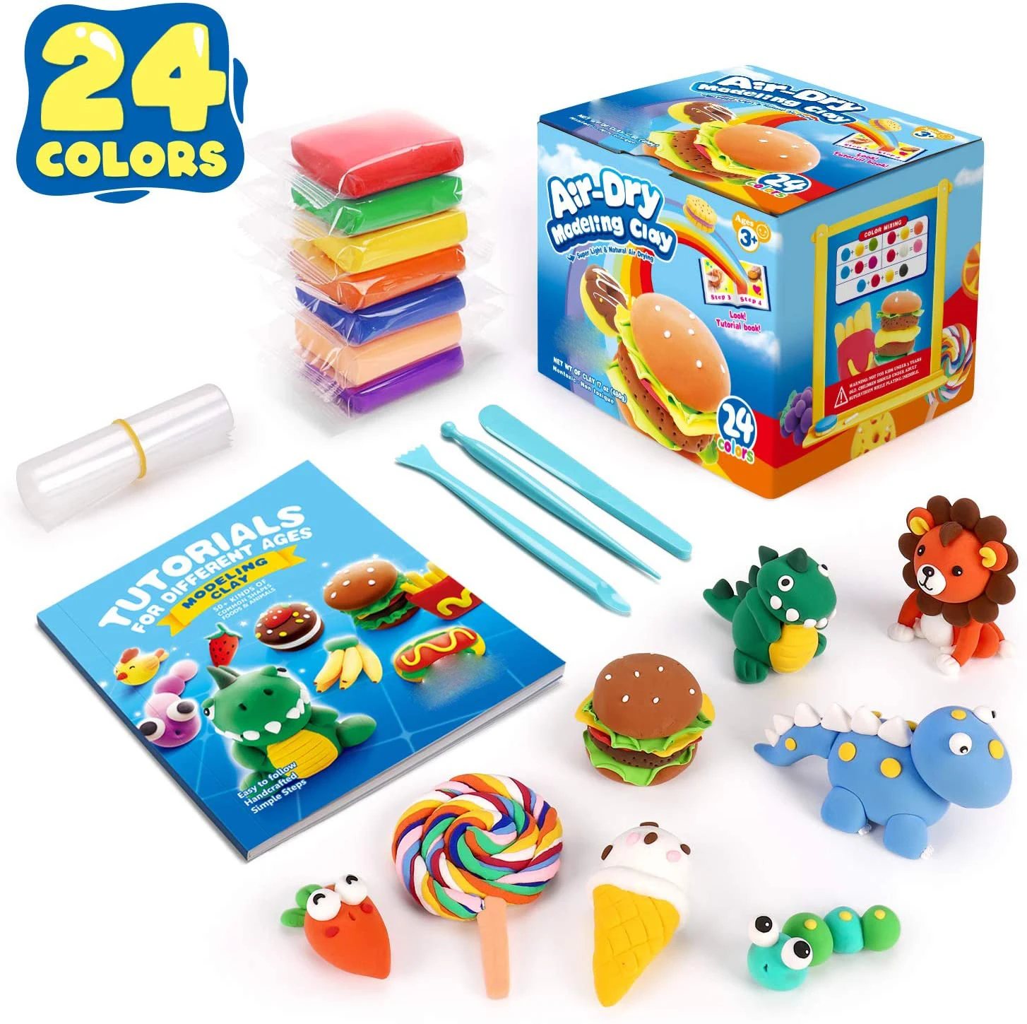 24Colors Non Toxic DIY Air DryClay  Starter Kit with Sculpting Tools for Kids Beginners Artists Unisex