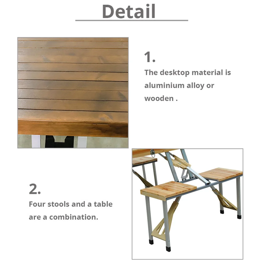 4-Seats Aluminum Alloy Portable Camping Fold Up Travel Picnic Beach Table Siamese Tables Chairs Set With Umbrella Hole