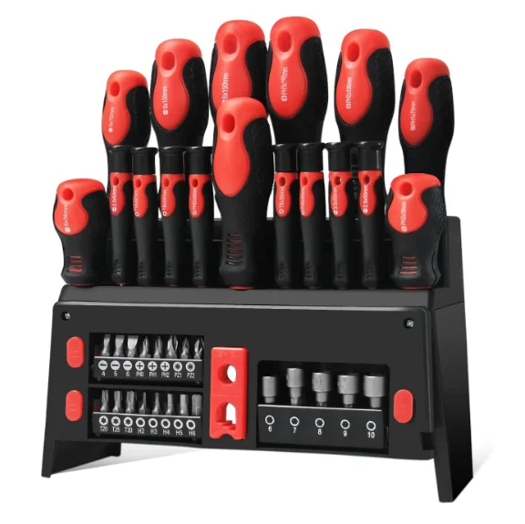 Hicen 39-Piece Magnetic Screwdriver Set with Plastic Shelf Organizer Include Precision Screwdriver Mechanics Tool Set for Men