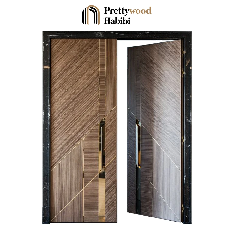 Prettywood Interior Doors Modern House Internal Living Room Double Swing Design Solid Wooden Door