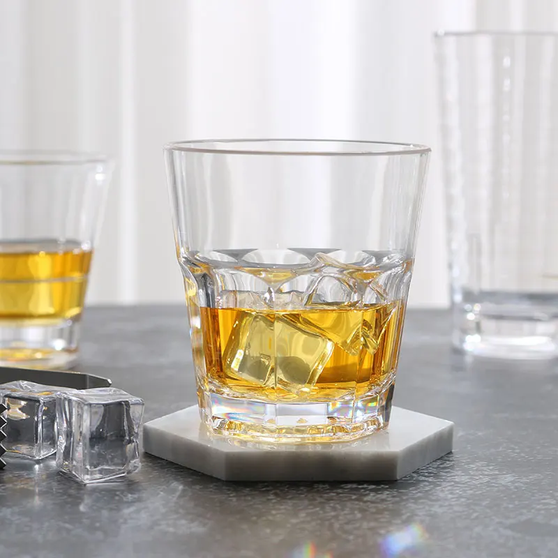 9oz Beach Pool Bar Polycarbonate Rock Glass Plastic Whiskey Cups Octagonal Whisky Glass