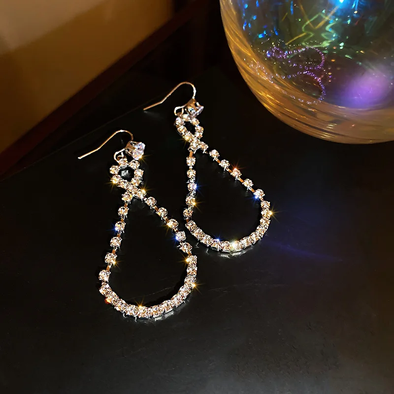 Jewelry Super flash earrings with diamond earhook long exaggerated net red temperament Fashion Earrings French Water