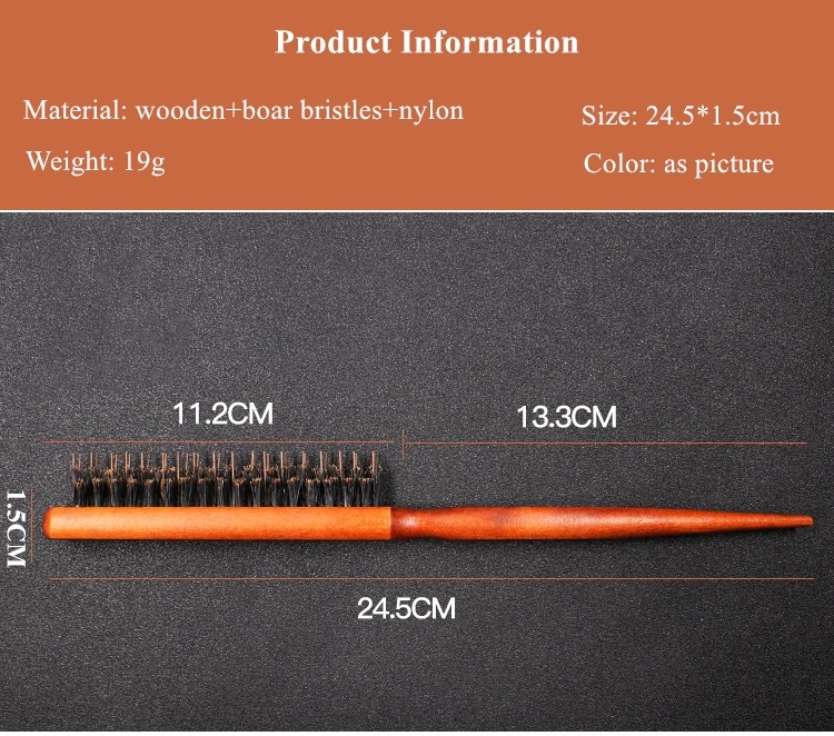 Eco-friendly Wood Nylon Bristle Fluffy Styling Brush 3 Rows Evening Makeup Brush Rat Tail Comb Scalp Massager Hairdressing Brush