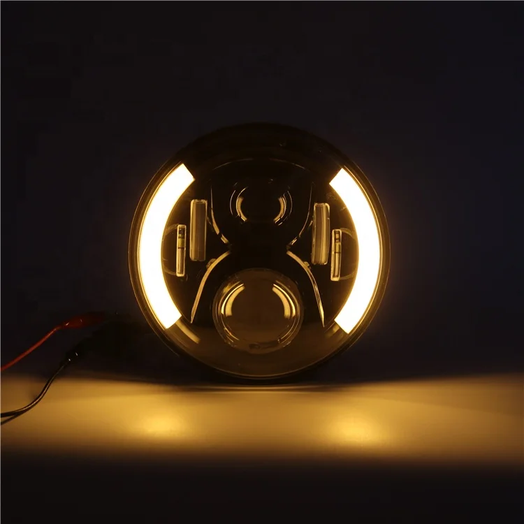 7 Inch Round LED Car Motorcycle Headlight 60W Hi/Low Beam White(Amber) DRL Halo Ring Angle Eyes for Wrangler Suzuki VAZ 2101