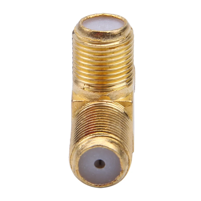 F Female to Two F female Jack Triple T RF Adapter Connector 3 Way Splitter