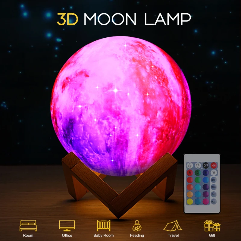 
Pink Starry Sky 3D Moon Lamp touch remote control home indoor decoration lighting 