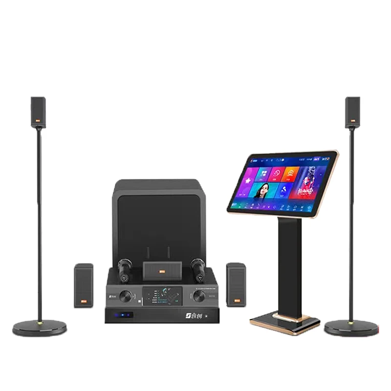 professional karaoke machine commercial KTV karaoke system with 21.5 inch LED Capacitive wireless microphone and speaker