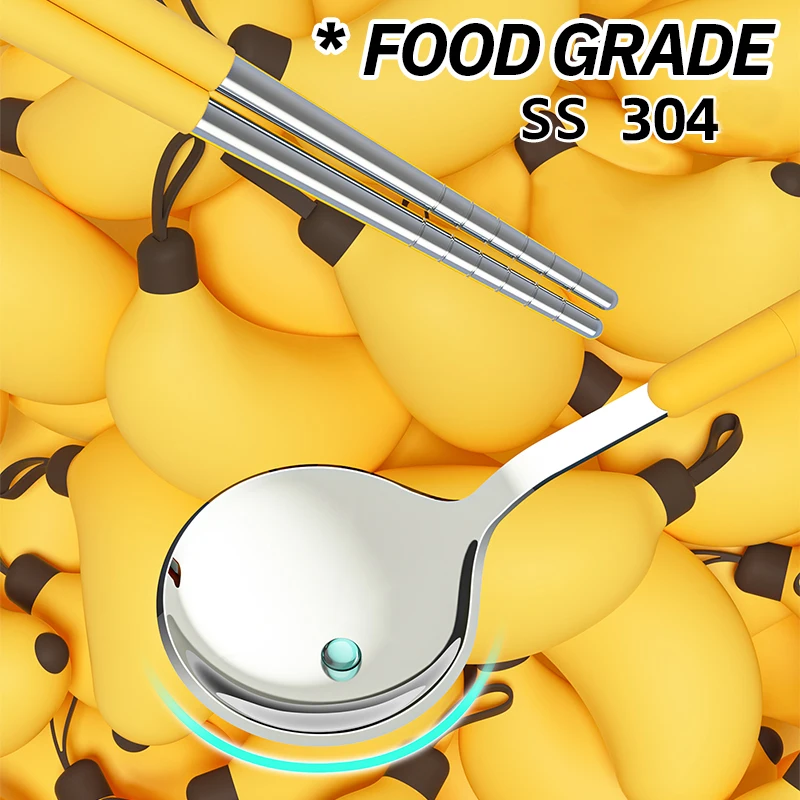 2024 набор столовых приборов для детей из нержавеющей стали 304 дорожных с карманом складная ложка