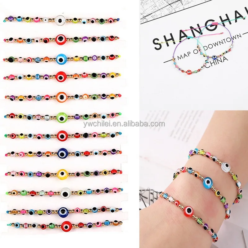 Mixed-Colour  Eye Glass Beads Plain Round  Bracelets