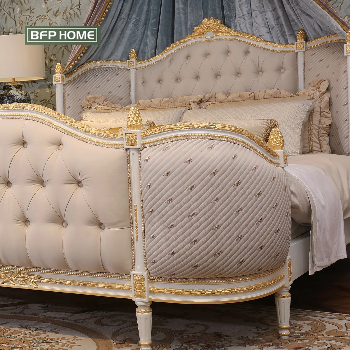 BFP Home Traditional French Style Luxury Elegant Classical Design Bed Solid Wood Frame High End Bedroom Furniture Set