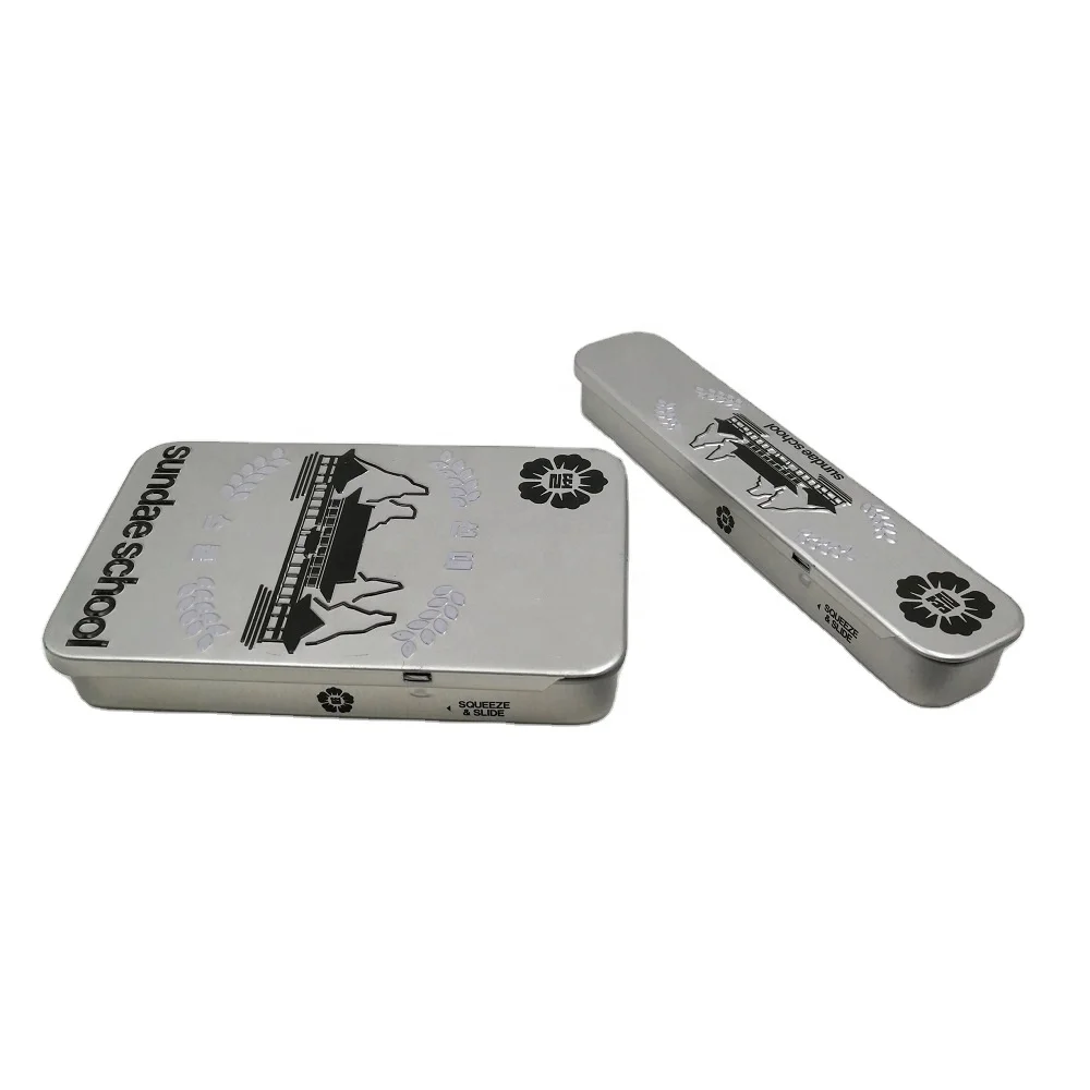 custom rectangle child resistant sliding lid child proof safety click clack tin metal tin box
