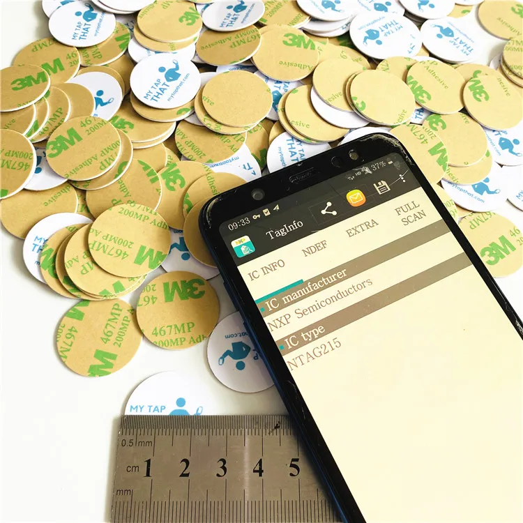 iso14443a 13.56mhz 504 bytes Writable custom waterproof durable mini nfc 215 pvc coin tag for wholesale