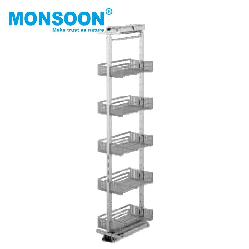 Monsoon Kitchen Cabinet Larder Iron Powder Soft Closing Storage Organizer Deep Larder 5 6 Tiers Tall Unit Pull Out Pantry Basket