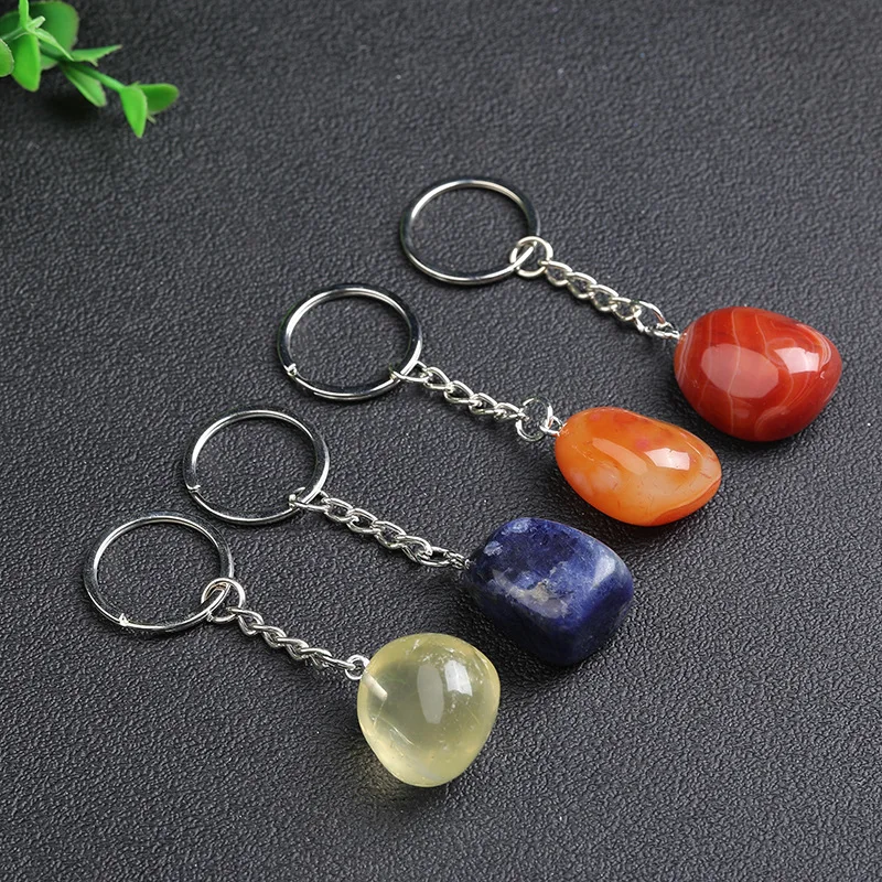 Natural Crystal Gemstone Keychain Reiki Healing Crystal Beads Polished Crystal Stones Keyring for Women Mom Mothers Day Gifts