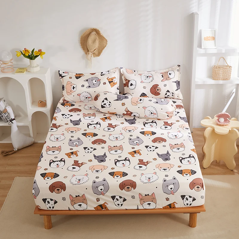 Wholesale Customized Printed Fitted King Size Bedsheet All-Around Elastic Rubber Band Washed Cotton Bed Linens for Hotels
