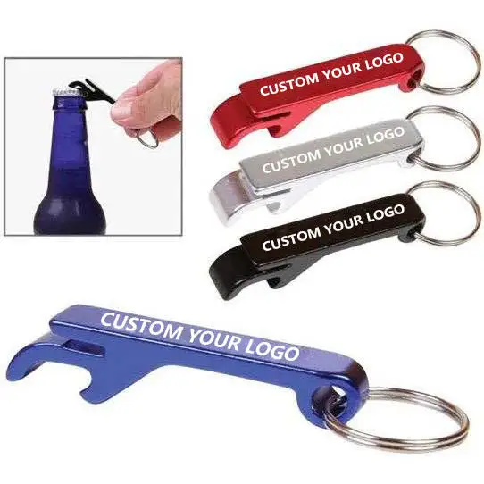 HECION Customized Logo Giveaway Gift Promotion Aluminum Alloy Bottle Opener 4 in 1 Metal Key Chain Opener Beer Can Tab Opener