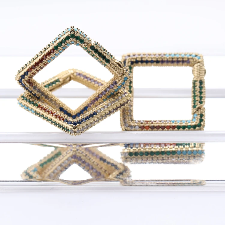 WXSQ25365-KC 2021 Радуга CZ микро проложить 25 мм Открытый латунный кулон застежки крючки для изготовления ожерелья