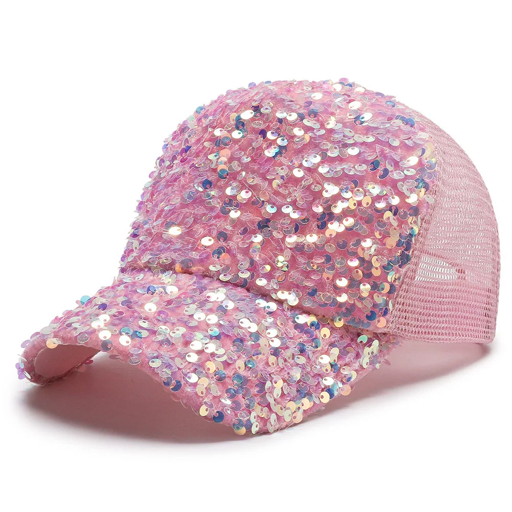 sequin fashion hat black bling  snapback closure baseball cap sequin cap for lady