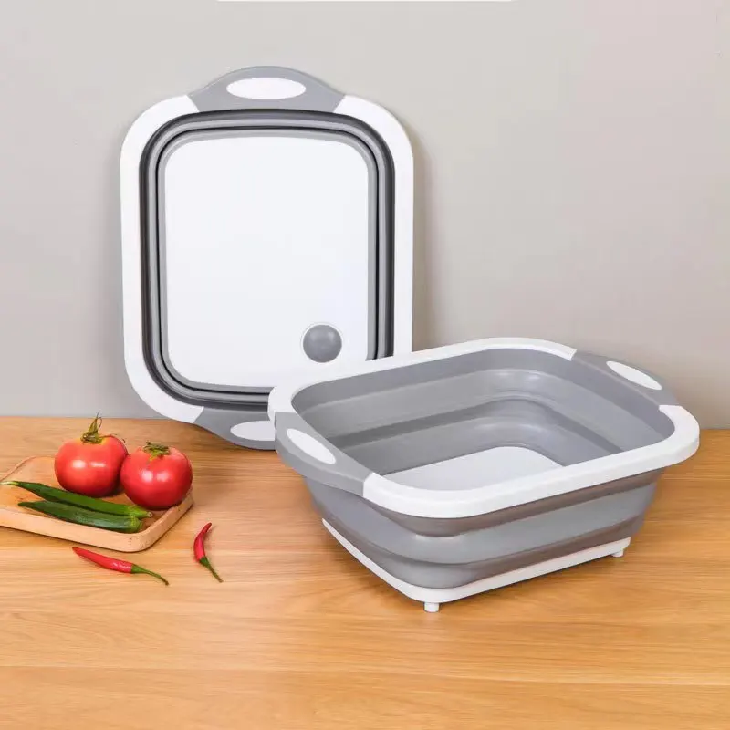 Multifunction Collapsible Cutting Board Dish Tub 3 In1 Folding Sink Drain Basket Outdoor Camp Portable Basins Draining Basket