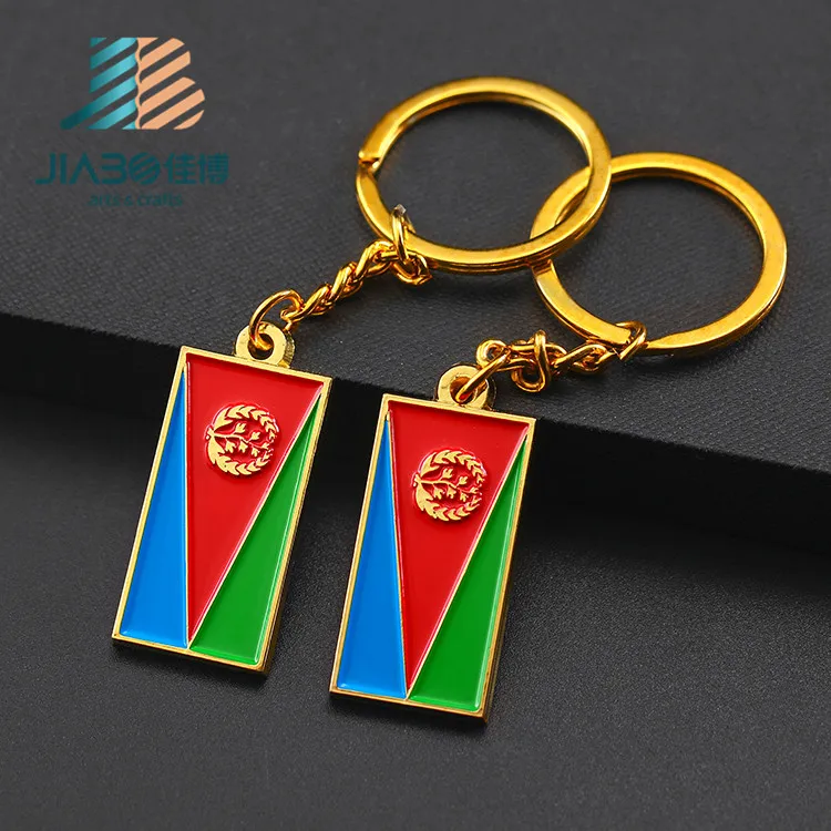 gold zinc alloy custom soft enamel Eritrea flag keychain metal