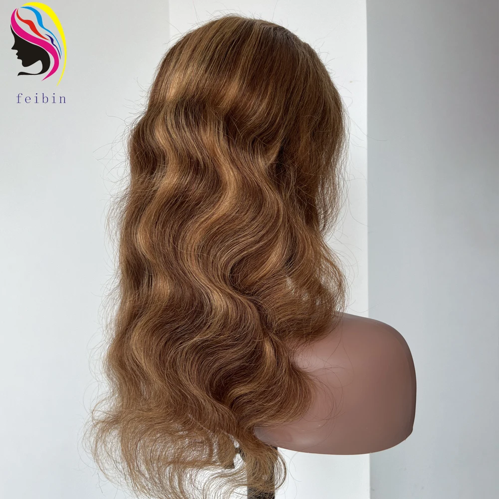 Glueless 13x4 Highlight HD Transparent Lace Front Wig P4/27 Honey Blonde Piano Color body wave Human Hair Wigs