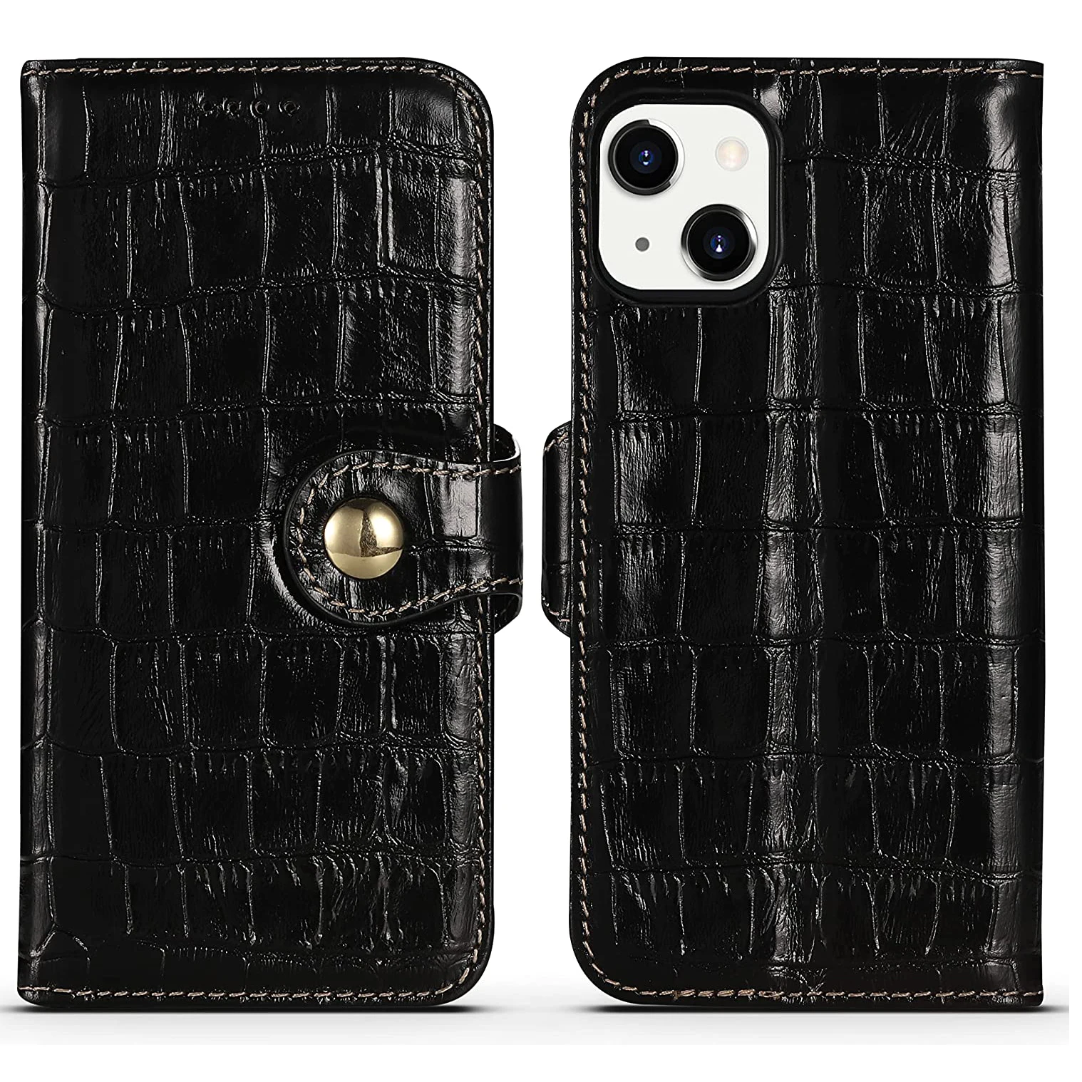 Классический с узором «крокодиловая кожа» из натуральной кожи откидной крышкой подставкой кожаный чехол для телефона отделением карт iPhone 13 Pro Max
