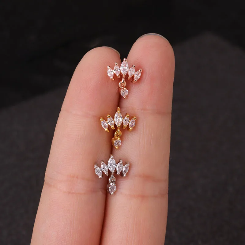  POENNIS Mixed color7 Silver Rose Gold Curved Stainless Steel Bar Ear Piercing Jewelry Flower Crown Tragus Daith