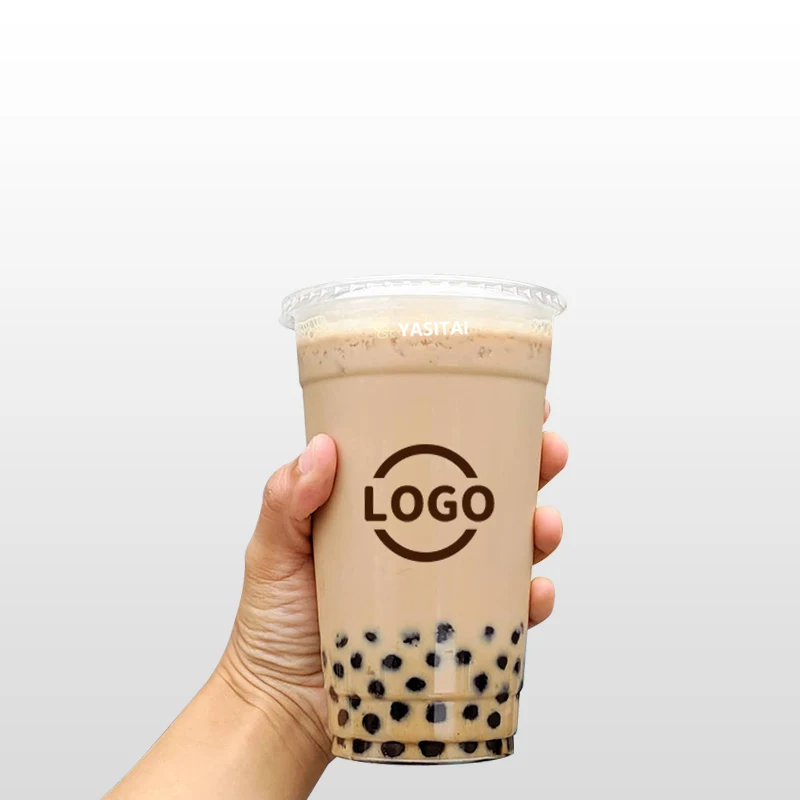 Custom Printing Logo Cold Drink Boba Tea Disposable Clear PET Cup Takeaway 12oz 16oz 20oz 24oz  Plastic Cups With Lids
