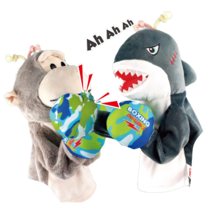 Kids Interactive  Fighting Boxing Cartoon Animal Shape Game Hand Puppet Plush Shark toy