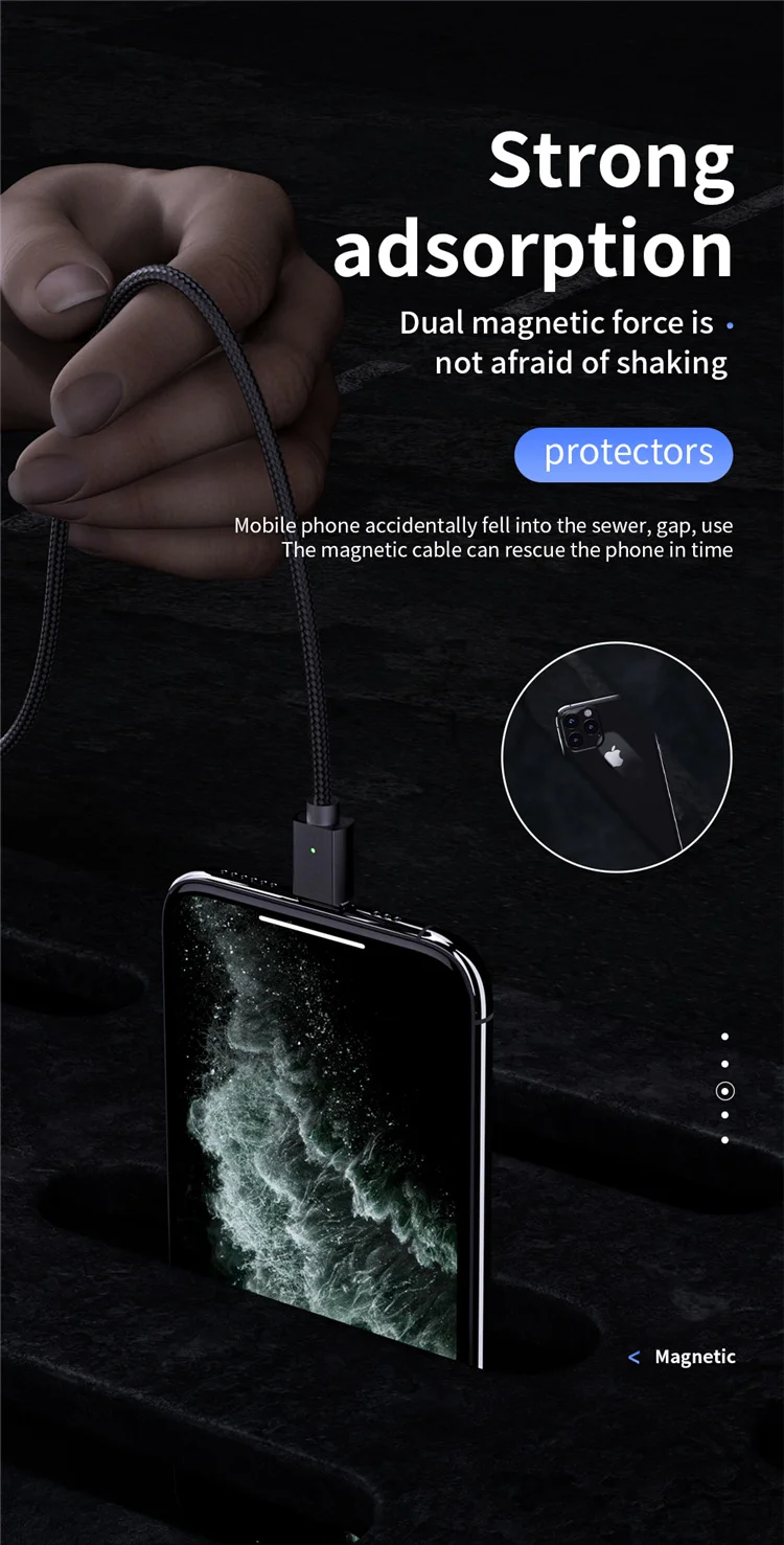 PD 60W 3A Fast Charging cable detachable connectors 3 in 1 one hand operation cable charge quick charge factory