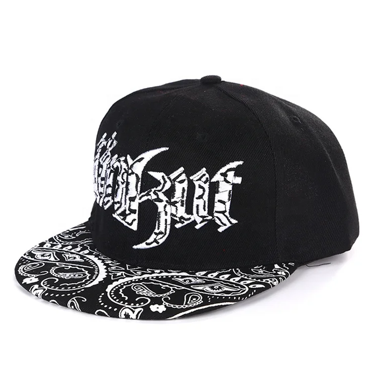 Hot sale Custom 3D embroidery Bandana Silk Screen Printing Snapback Cap
