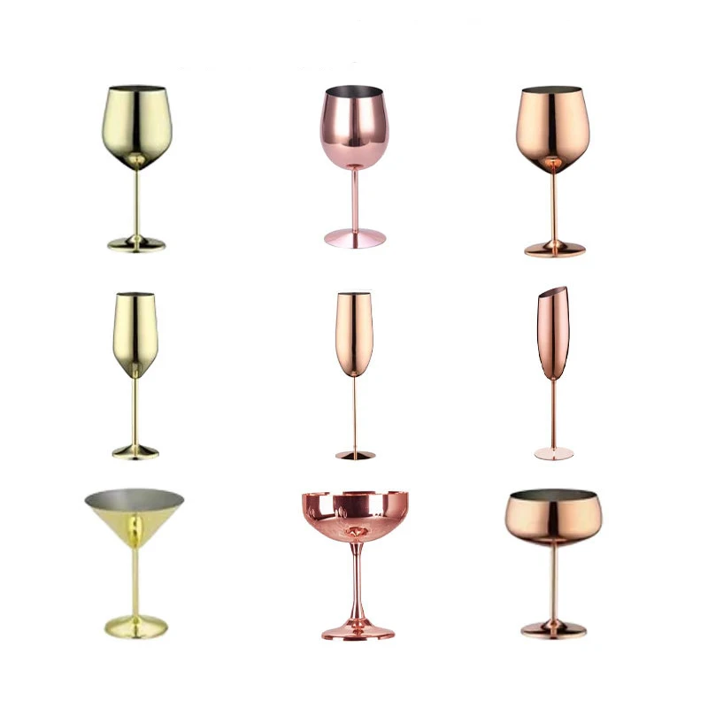 DD2296   Unbreakable Stainless Steel Wine Glasses Bar Champagne Flutes Gold Metal Wine Goblet for Party