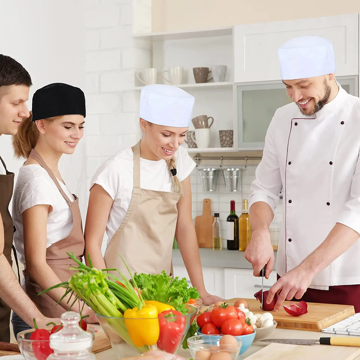 Cooking Beanie Uniform Japanese Skull Adjustable Breathable Logo Black Make Restaurant Custom Kitchen Chef Hats