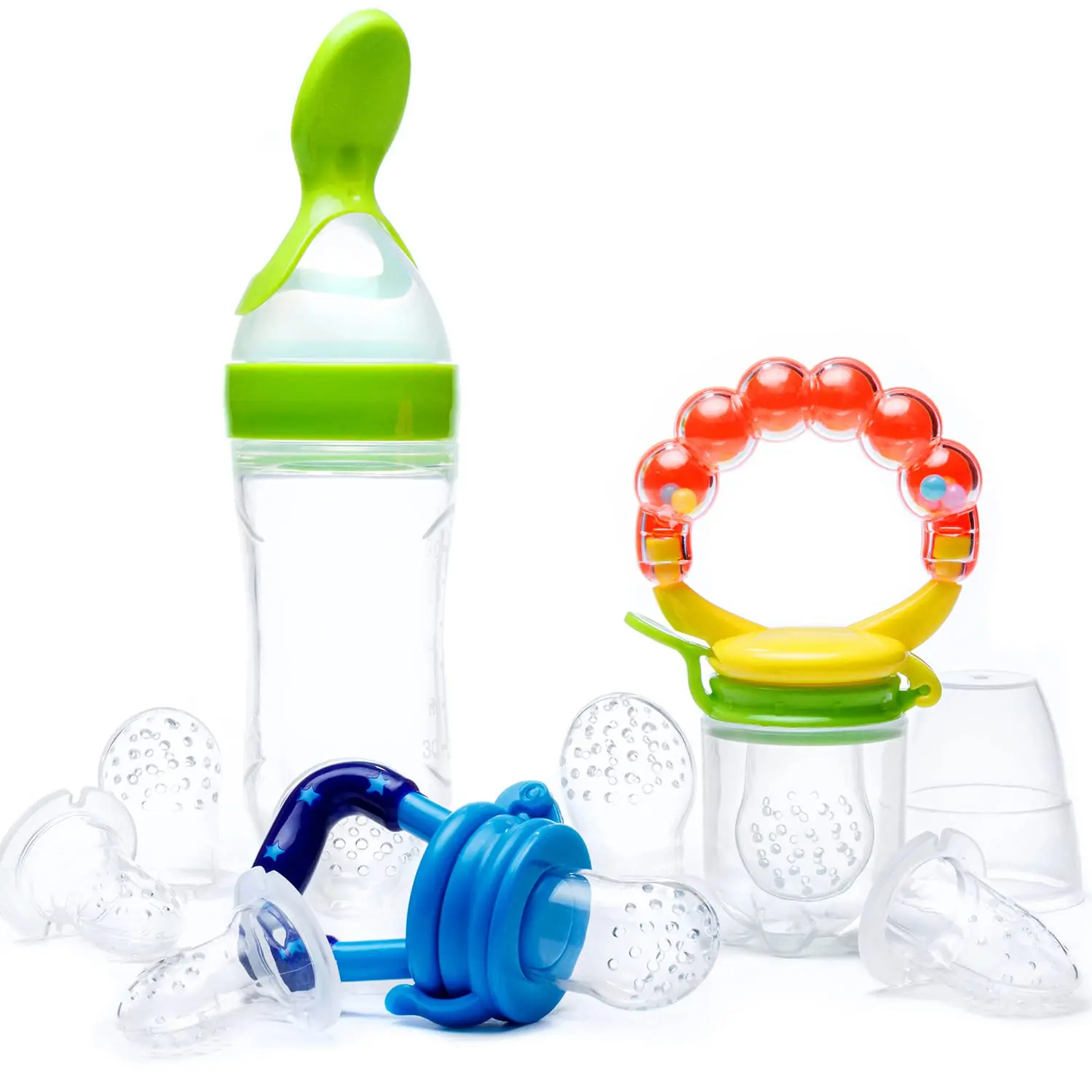 Baby Food Feeder Pacifier 3 Pack 2 Pacifiers 1 Silicone Spoon Squeeze Bottle Fresh Milk Frozen Infant Teething Toy feeding