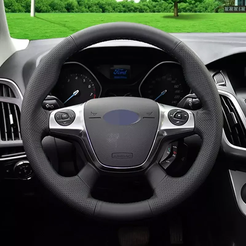 APPDEE Black Artificial Leather Car Steering Wheel Cover for Ford Focus 3 2012-2014 KUGA Escape 2013-2016 C-MAX 2011-2014